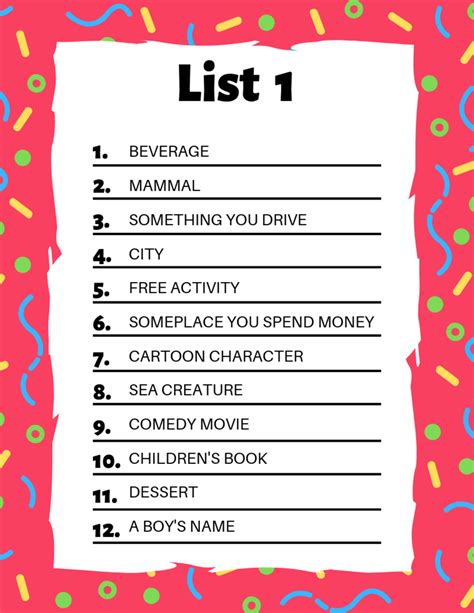 dirty scattergories list|scattergories game list.